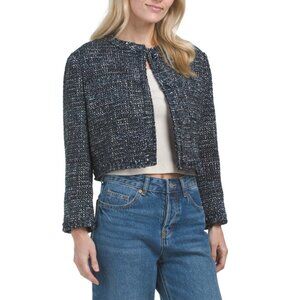 THEORY BLUE MULTI Cropped Tweed Autumn Jacket